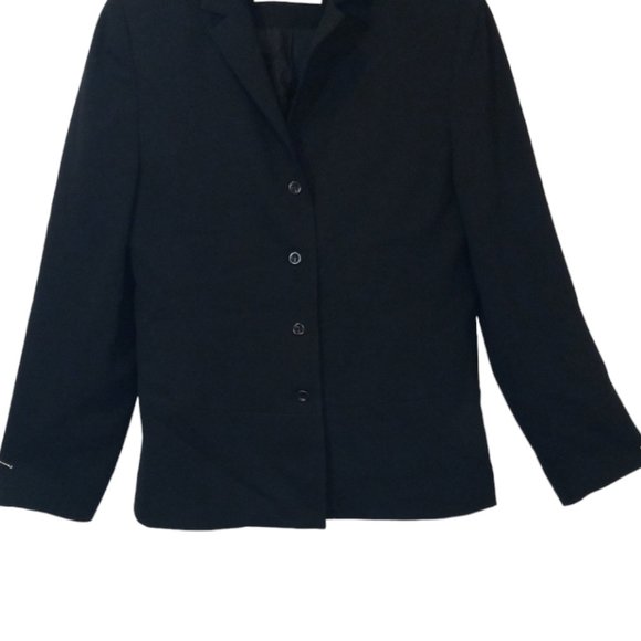 Valerie Stevens Blazer Sz Petite 8 Black 4 button up Lined Stretch EUC Career - Picture 4 of 8